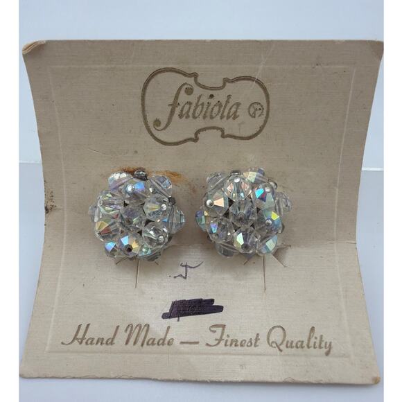 Fabiola Jewelry - Vintage Fabiola AB Crystal Cluster Clip On Earrings